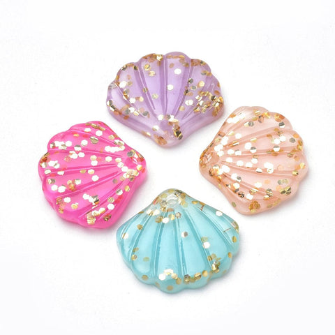 BeadsBalzar Craft Store Resin Paillette Pendants – Shell Design, Mixed Colors, 20x22x3mm