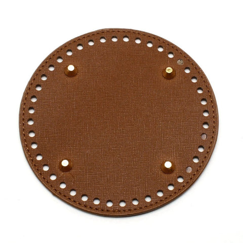 BeadsBalzar Craft Store SADDLE BROWN Imitation Leather Bag Bottom – Crochet & Knitting Purse Base with Iron Findings, Flat Round 15x0.9cm, Hole 5mm
