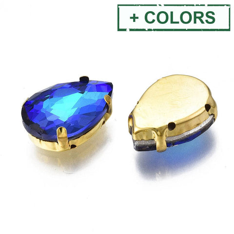 BeadsBalzar Craft Store Sew on Glass Rhinestone, with Golden Plated 201 Stainless Steel Prong Settings 18x13mm