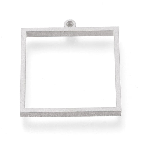 BeadsBalzar Craft Store SQUARE 28x31mm Tarnish Resistant 304 Stainless Steel Open Back Bezel Pendants, For DIY UV Resin, Epoxy Resin,