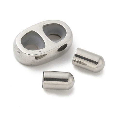 BeadsBalzar Craft Store STAINLESS STEEL 304 Stainless Steel Slider Beads and Cord End Caps, with Rubber Inside