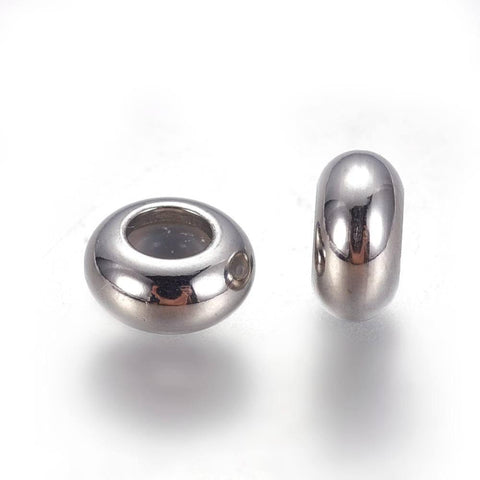 BeadsBalzar Craft Store STAINLESS STEEL 304 Stainless Steel Slider Beads – Rondelle with Rubber Core, 6x3mm, Hole: 3mm