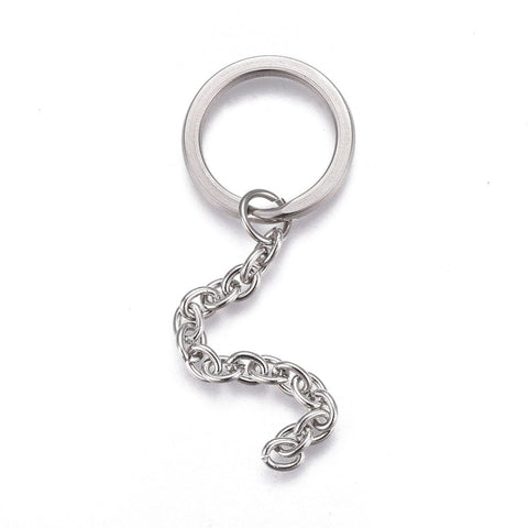 BeadsBalzar Craft Store STAINLESS STEEL COLOR 304 Stainless Steel Split Key Ring Clasps with Cable Chain – 74.5mm | DIY Keychain Making