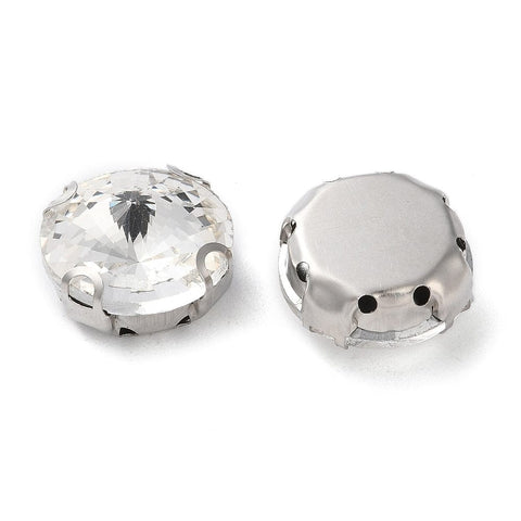 BeadsBalzar Craft Store Stainless Steel Flat Round Sew on Rhinestone