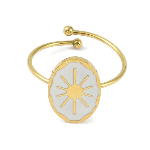 BeadsBalzar Craft Store Stainless Steel Flat Round with Sun 304 Stainless Steel Enamel Ring