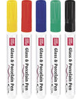 BeadsBalzar Craft Store STANDARD Glass & Porcelain Pen Set – Basic 5-Piece | Paint Markers for Ceramics & Glass