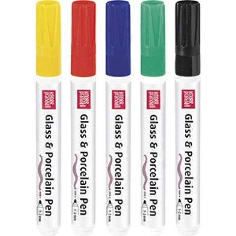 BeadsBalzar Craft Store STANDARD Glass & Porcelain Pen Set – Basic 5-Piece | Paint Markers for Ceramics & Glass