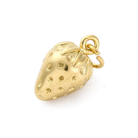 BeadsBalzar Craft Store STRAWBERRY 14x8.5mm 304 Stainless Steel Charms, with Jump Ring, Fruits Charm, Real 18K Gold Plated