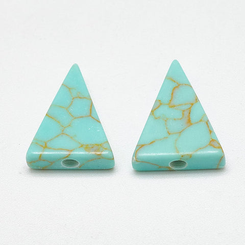 BeadsBalzar Craft Store Synthetic Turquoise Beads, Half Drilled, Triangle, Dyed, Pale Turquoise