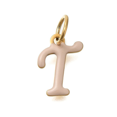BeadsBalzar Craft Store T Ion Gold Plated 304 Stainless Steel Enamel Alphabet Charms