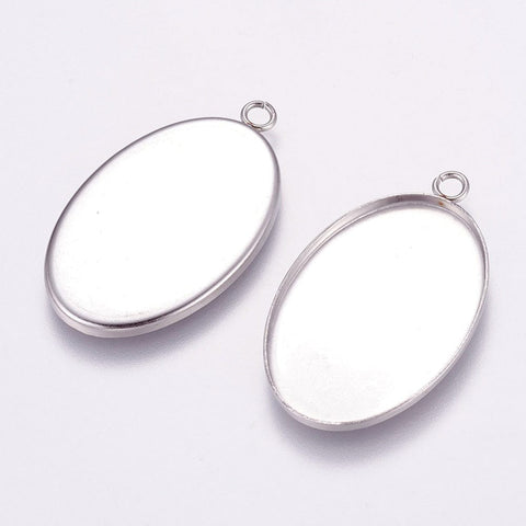 BeadsBalzar Craft Store Tarnish Resistant 304 Stainless Steel Pendant Cabochon Settings, Plain Edge Bezel Cups, Oval