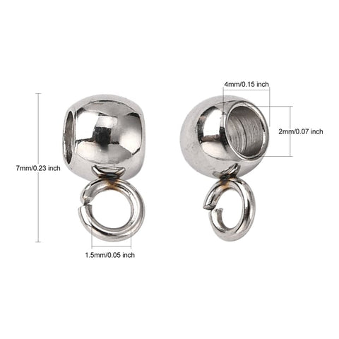 BeadsBalzar Craft Store Tarnish Resistant 304 Stainless Steel Tube Bails, Loop Bails, Rondelle Bail Beads 3.5x7mm