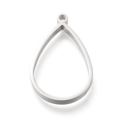 BeadsBalzar Craft Store TEARDROP 20x32mm Tarnish Resistant 304 Stainless Steel Open Back Bezel Pendants, For DIY UV Resin, Epoxy Resin,