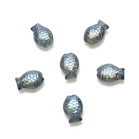 BeadsBalzar Craft Store Transparent Glass Slider connector Beads, Fish, Dark Gray 14x10mm