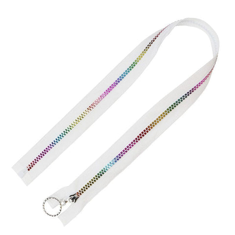 BeadsBalzar Craft Store WHITE #5 Nylon Coil Zippers Rainbow Zipper Tape, Resin Coil Colorful Teeth 60cm