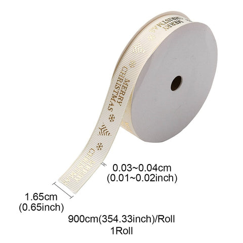 BeadsBalzar Craft Store WHITE Christmas Grosgrain Ribbon – Flat Polyester Hot Stamping Ribbon, Merry Christmas print, 5/8" (16.5mm)