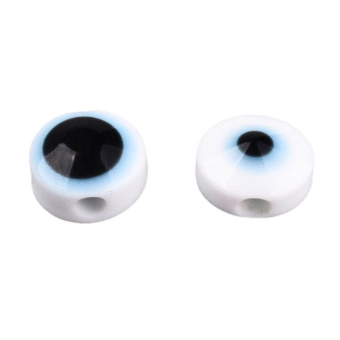 BeadsBalzar Craft Store WHITE Resin Beads, Flat Round, Evil Eye, 6mm