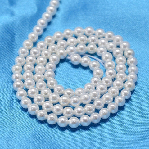 BeadsBalzar Craft Store White Round Shell Pearl Bead Strands – 3mm Imitation Pearls for Jewelry Making