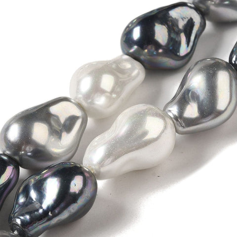 BeadsBalzar Craft Store WHITE / SMOKE Electroplated Shell Pearl Beads, Nuggets, 22.5x15.5x15mm