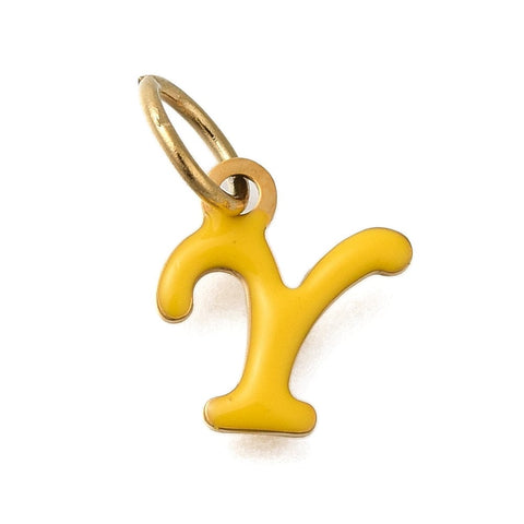 BeadsBalzar Craft Store Y Ion Gold Plated 304 Stainless Steel Enamel Alphabet Charms