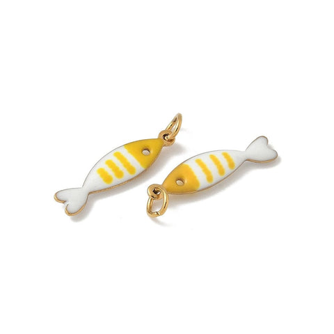 BeadsBalzar Craft Store YELLOW 304 Stainless Steel Enamel Fish Charms, Ion Plated, 18.5x4.5mm