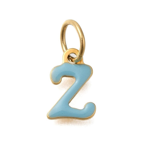 BeadsBalzar Craft Store Z Ion Gold Plated 304 Stainless Steel Enamel Alphabet Charms