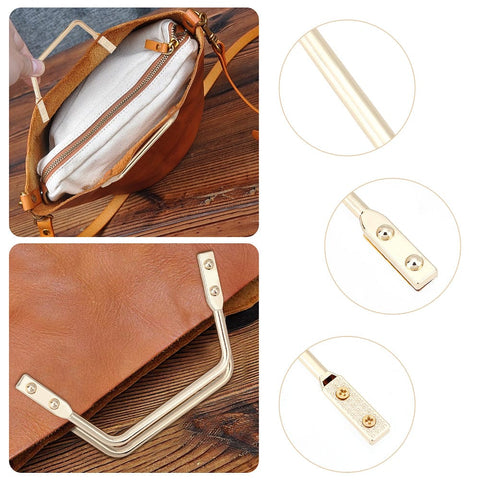 BeadsBalzar Craft Store Zinc Alloy Trapezoid Bag Handle with Suspension Clasp & Screws, Light Gold – Bag Making Accessories