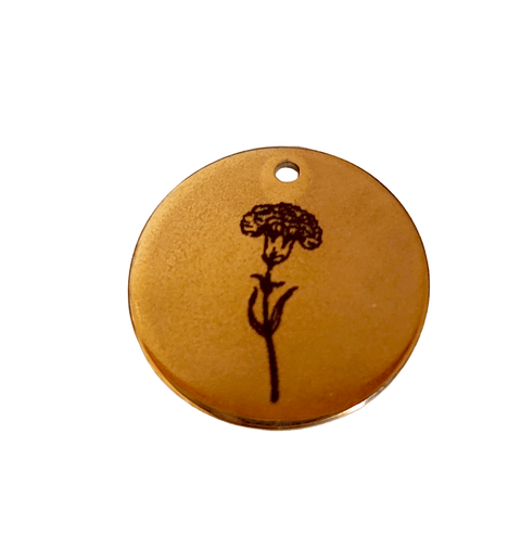 JANUARY - CARNATION Birth Flower Pendant 304 Stainless Steel Gold Plated 20mm Birth Flower Pendant 304 Stainless Steel Gold Plated 20mm