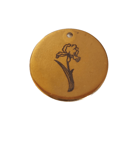 FEBRUARY - IRIS Birth Flower Pendant 304 Stainless Steel Gold Plated 20mm Birth Flower Pendant 304 Stainless Steel Gold Plated 20mm
