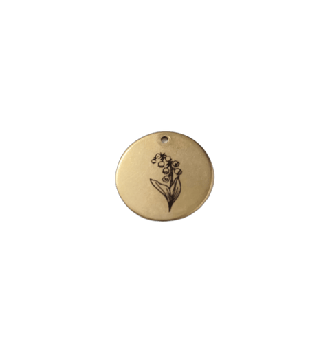 MAY - LILY OF THE VALLEY Birth Flower Pendant 304 Stainless Steel Gold Plated 20mm Birth Flower Pendant 304 Stainless Steel Gold Plated 20mm
