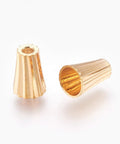 Brass Bead Cones, Real 18K Gold Plated Size: about 7mm long, 5mm in diameter, hole: 1.5mm; inner diameter: 4mm. Brass Bead Cones, Real 18K Gold Plated Size: about 7mm long, 5mm in diameter, hole: 1.5mm; inner diameter: 4mm.