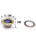 Eyelet: about 10.5mm in diameter 5mm thick hole: 6mm Brass Grommet Eyelet Findings, with Iron Gasket, for Bag Making, Flat Round, Antique Bronze Brass Grommet Eyelet Findings, with Iron Gasket, for Bag Making, Flat Round, Antique Bronze