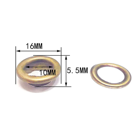 Eyelet: about 16mm in diameter 5.5mm thick hole: 10mm Brass Grommet Eyelet Findings, with Iron Gasket, for Bag Making, Flat Round, Antique Bronze Brass Grommet Eyelet Findings, with Iron Gasket, for Bag Making, Flat Round, Antique Bronze