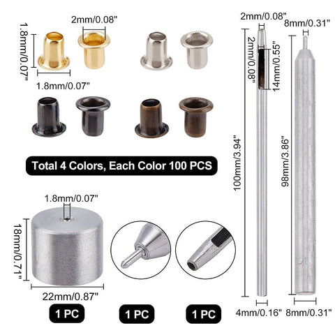 Brass Hollow Rivet Kit with Setting Tool – Mixed Colours, 4×4mm, 400 Pieces Brass Hollow Rivet Kit with Setting Tool – Mixed Colours, 4×4mm, 400 Pieces