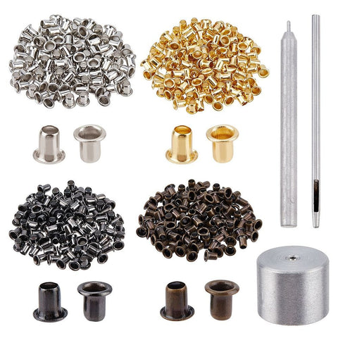 Brass Hollow Rivet Kit with Setting Tool – Mixed Colours, 4×4mm, 400 Pieces Brass Hollow Rivet Kit with Setting Tool – Mixed Colours, 4×4mm, 400 Pieces