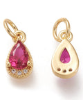 Camelia Brass Micro Pave Clear Cubic Teardrop Zirconia Charms, 18K Gold Plated, 10.5x5.5x3.5mm Brass Micro Pave Clear Cubic Teardrop Zirconia Charms, 18K Gold Plated, 10.5x5.5x3.5mm