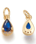 Blue Brass Micro Pave Clear Cubic Teardrop Zirconia Charms, 18K Gold Plated, 10.5x5.5x3.5mm Brass Micro Pave Clear Cubic Teardrop Zirconia Charms, 18K Gold Plated, 10.5x5.5x3.5mm