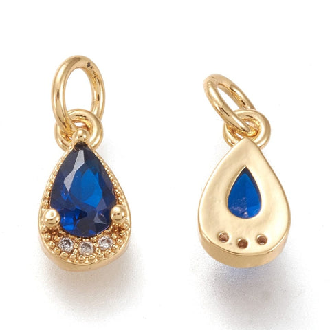 Blue Brass Micro Pave Clear Cubic Teardrop Zirconia Charms, 18K Gold Plated, 10.5x5.5x3.5mm Brass Micro Pave Clear Cubic Teardrop Zirconia Charms, 18K Gold Plated, 10.5x5.5x3.5mm