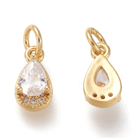 Clear Brass Micro Pave Clear Cubic Teardrop Zirconia Charms, 18K Gold Plated, 10.5x5.5x3.5mm Brass Micro Pave Clear Cubic Teardrop Zirconia Charms, 18K Gold Plated, 10.5x5.5x3.5mm