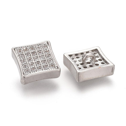 SQUARE Size-8x8x3.5mm Brass Micro-Pavé Clear Cubic Zirconia Shank Button – Platinun Brass Micro-Pavé Clear Cubic Zirconia Shank Button – Platinun