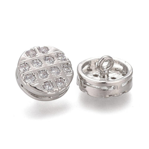 ROUND Size-10x6mm Brass Micro-Pavé Clear Cubic Zirconia Shank Button – Platinun Brass Micro-Pavé Clear Cubic Zirconia Shank Button – Platinun