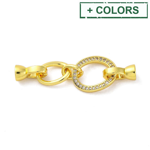 Brass Micro Pave Clear CZ Fold Over Clasps – Oval, 45.5mm Brass Micro Pave Clear CZ Fold Over Clasps – Oval, 45.5mm