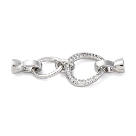 PLATINUM PLATED Brass Micro Pave Clear CZ Fold Over Clasps – Oval, 45.5mm Brass Micro Pave Clear CZ Fold Over Clasps – Oval, 45.5mm