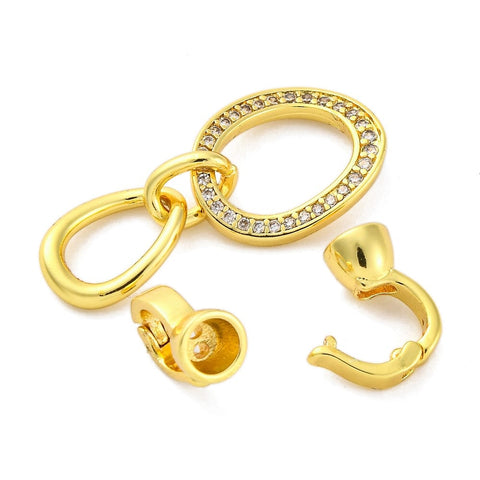 18K GOLD PLATED Brass Micro Pave Clear CZ Fold Over Clasps – Oval, 45.5mm Brass Micro Pave Clear CZ Fold Over Clasps – Oval, 45.5mm
