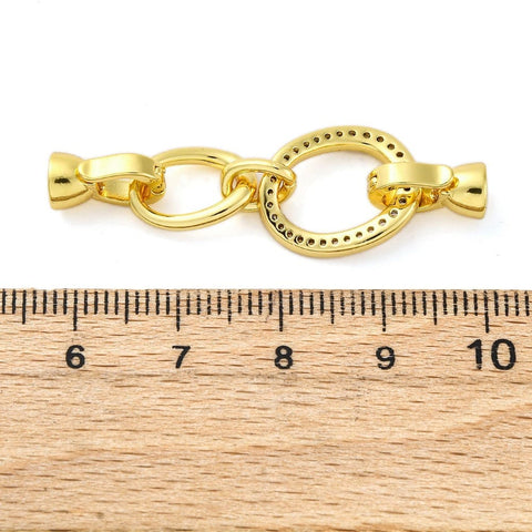 Brass Micro Pave Clear CZ Fold Over Clasps – Oval, 45.5mm Brass Micro Pave Clear CZ Fold Over Clasps – Oval, 45.5mm