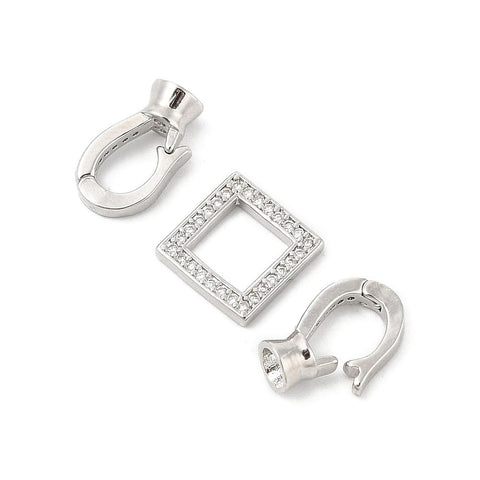 PLATINUM Brass Micro Pave Clear CZ Fold Over Clasps – Square, 25mm Brass Micro Pave Clear CZ Fold Over Clasps – Square, 25mm