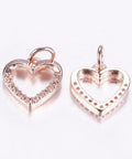 ROSE GOLD PLATED. Brass Micro Pave Cubic Zirconia Charms, Hollow Heart, 11.5x11x2mm Brass Micro Pave Cubic Zirconia Charms, Hollow Heart, 11.5x11x2mm