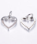 PLATINUM PLATED. Brass Micro Pave Cubic Zirconia Charms, Hollow Heart, 11.5x11x2mm Brass Micro Pave Cubic Zirconia Charms, Hollow Heart, 11.5x11x2mm