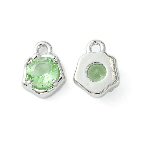 Platinum Plated / Light Green Brass Micro Pave Cubic Zirconia Charms, Irregular Shape Charm, 9x7x3mm, Hole: 1.4mm Brass Micro Pave Cubic Zirconia Charms, Irregular Shape Charm, 9x7x3mm, Hole: 1.4mm