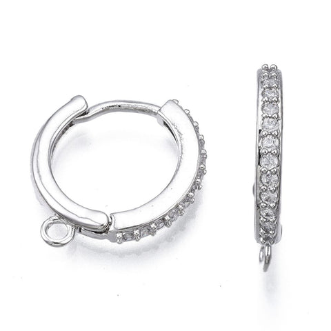 PLATINUM PLATED Brass Micro Pave Cubic Zirconia Hoop Earrings, 16x15x2mm Brass Micro Pave Cubic Zirconia Hoop Earrings, 16x15x2mm